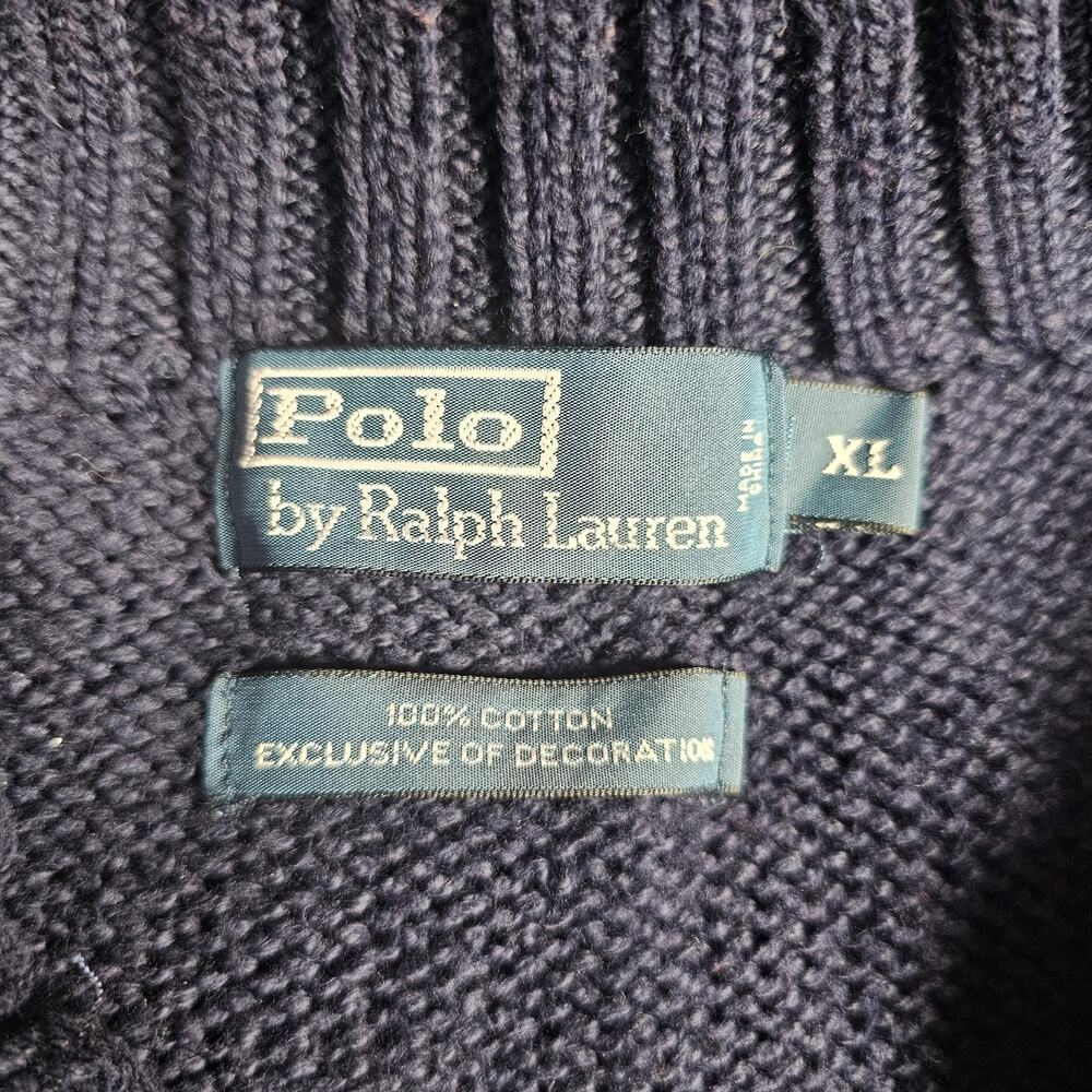Polo Ralph Lauren Sweater Mens XL Navy Blue Quarter Zip Mock Neck Cotton Knit - Picture 3 of 9